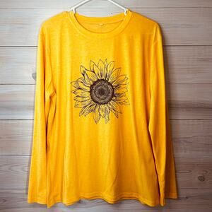 Yellow Long Sleeve Shirt with Sunflower Graphic